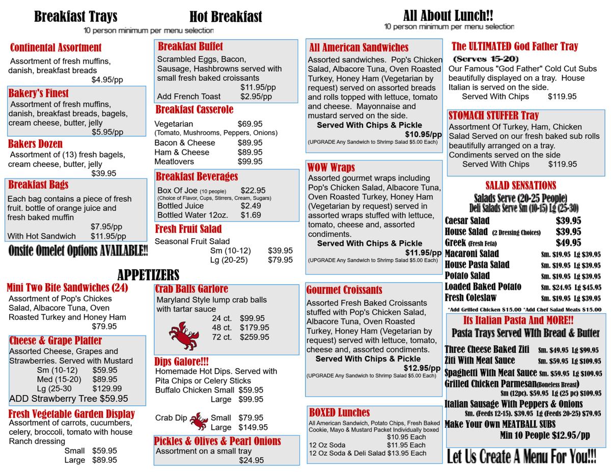 Fat Boys printed catering menu, page two