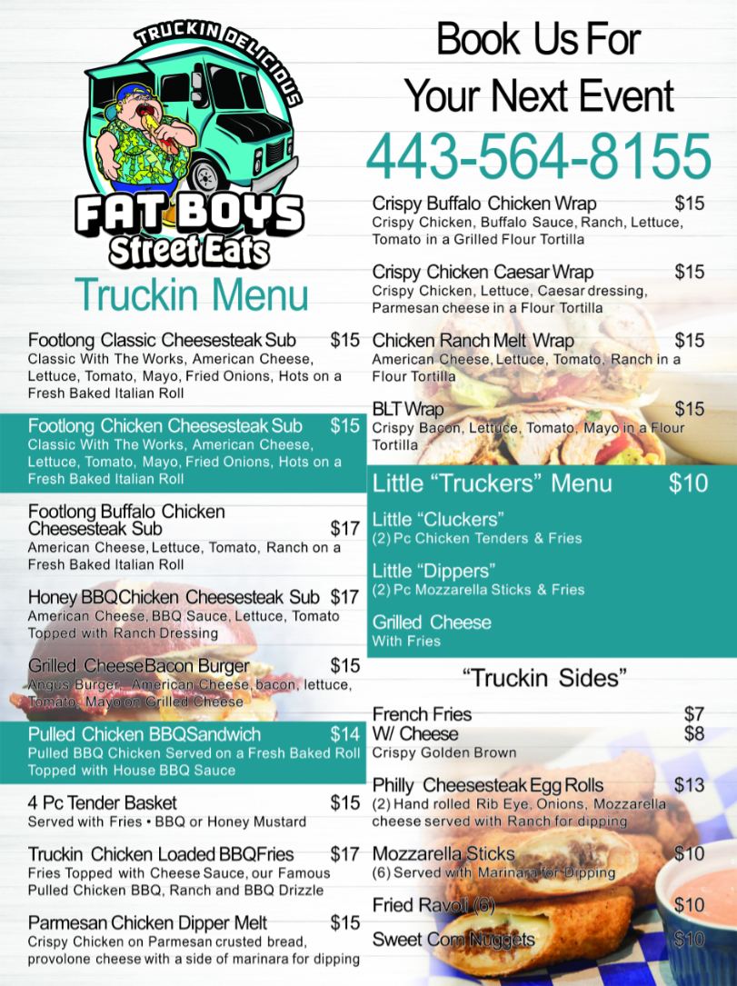 Fat Boys Street Eats food truck menu, page one